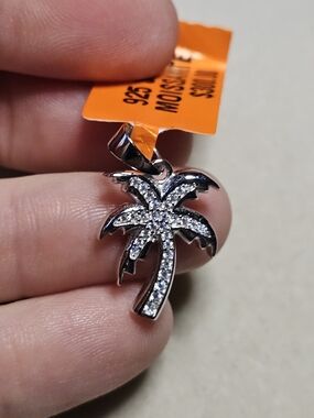 NEW 925 Sterling Silver Moissanite Palm Tree Pendant Charm